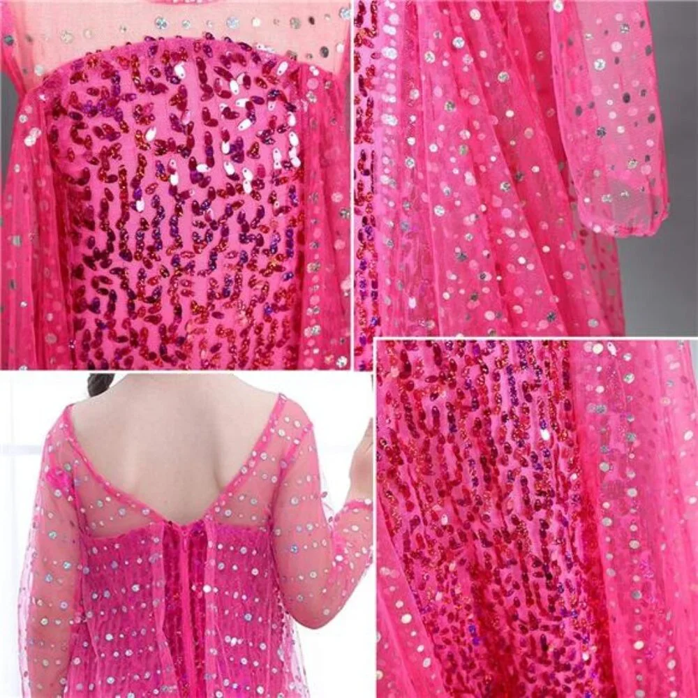 Pink Luxury Princess Dress Costumes With Shining Long Cape‎ Girls Birthday Party